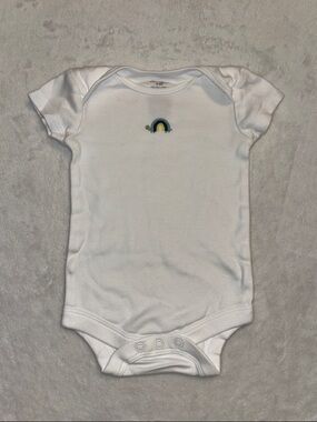 (3 for $10) George White Baby Onesie with Small Rainbow Embroidery
